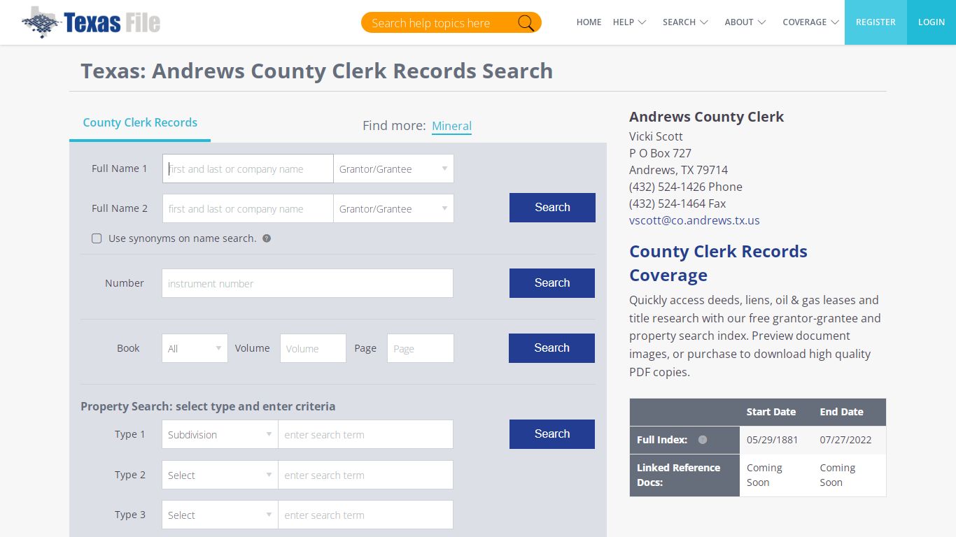 Andrews County Clerk Records Search | TexasFile