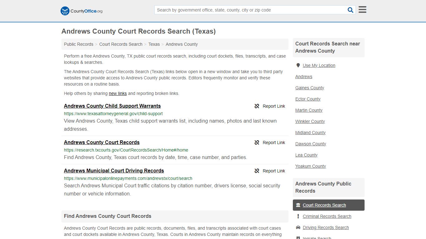Court Records Search - Andrews County, TX (Adoptions, Criminal, Child ...